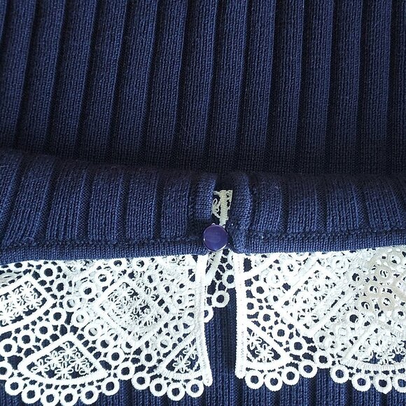 Talbots Sweater Womens Large Navy Knit Crochet Collar, Trad, Wednesday Addams - Picture 4 of 8
